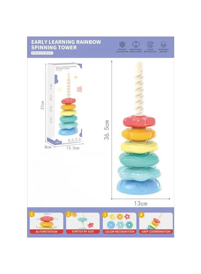 Macaron Color Rotating Tower Toy With 6 Rings For Fine Motor Skills Development - Image 1
